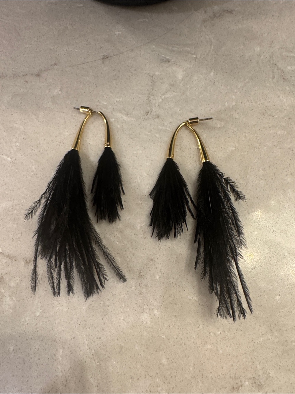 Stella & Dot. Gold-Tip Black Feather Drop Earrings. Wear 2 ways.